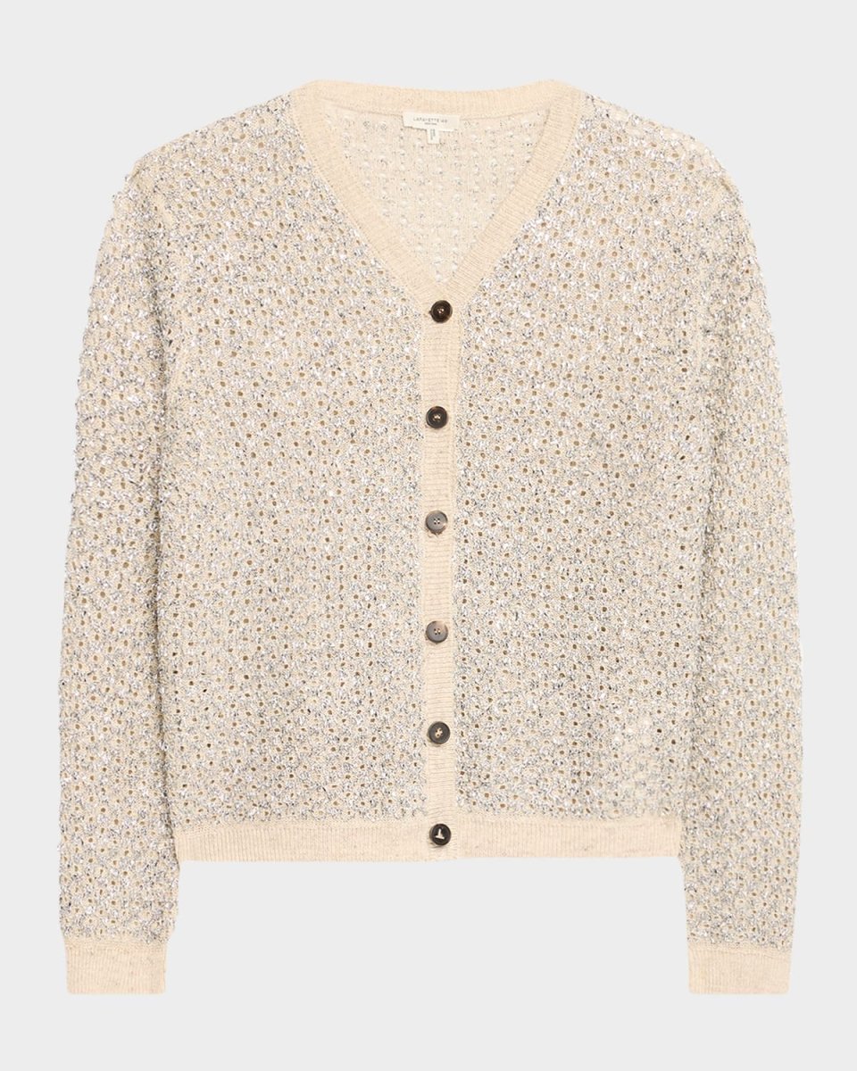 Metallic-Stitch Pointelle Cardigan